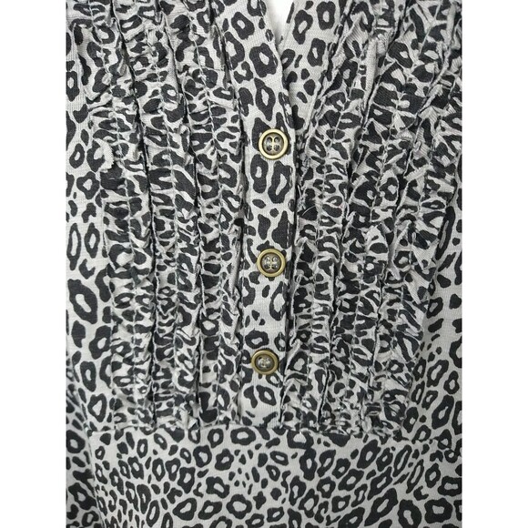 Fresh Woman L Knit Blouse Grey Black Cheetah 3/4 Sleeve Pullover Casual - Picture 5 of 9